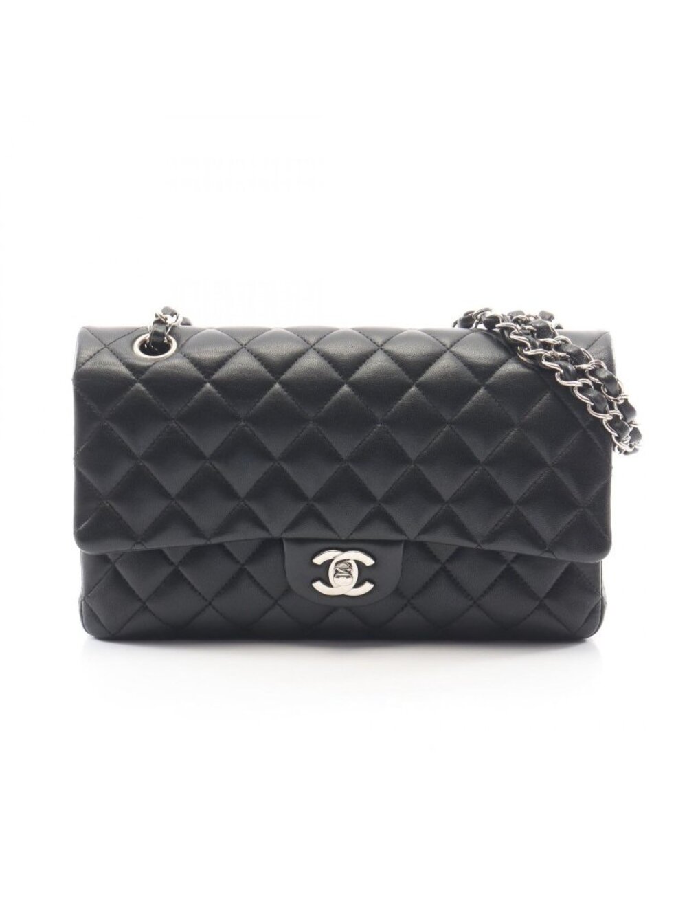 Chanel Shoulder Bag Quilted Double Flap Black Lambskin Chain